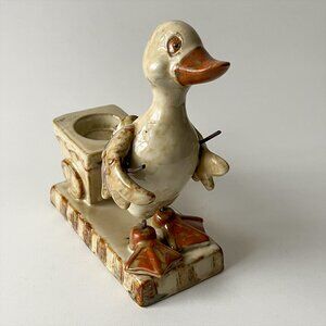 Vintage Ceramic Duck Figurine with Cart Versatile Air Plant or Trinket Holder